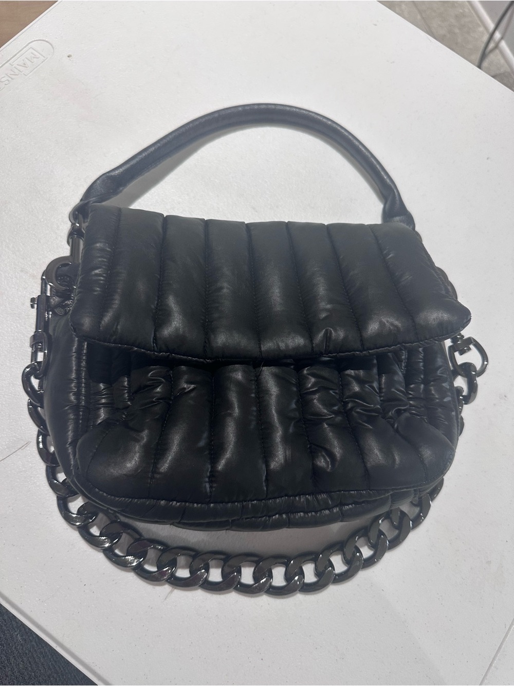 Think Royln bar bag black quilted puffer gunmetal chain